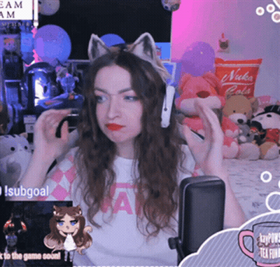 Woman In Cat Ear Headband Playing Video Game With Nuka Cola Can GIF