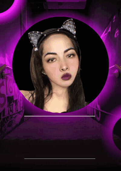 Woman In Cat Ear Headband Surrounded By Purple Lights GIF