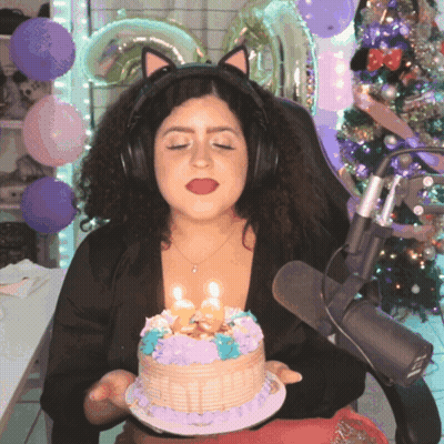 Woman In Cat Ears Holding Cake With Candles GIF