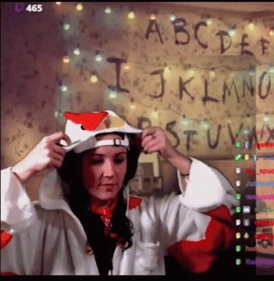 Woman In Chicken Costume Adjusting Hat GIF