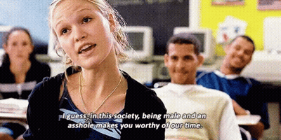 Woman In Classroom Says I Guess In This Society Being Male And An Asshole Makes You Worthy Of Our Time GIF