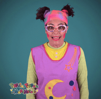 Woman In Clown Costume With Crescent Moon On Vest GIF