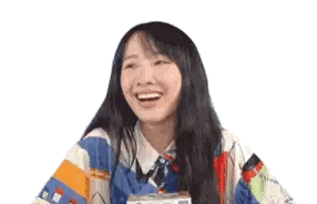 Woman In Colorful Shirt Smiling Holding Box Sticker