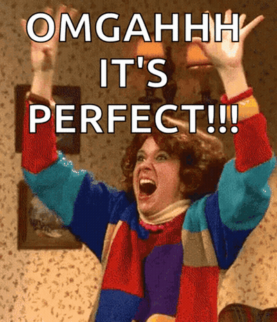 Woman In Colorful Sweater Saying Omgahh It's Perfect GIF