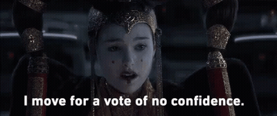 Woman In Costume Saying I Move For A Vote Of No Confidence GIF