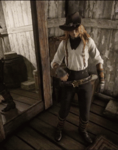 Woman In Cowboy Hat And Suspenders GIF