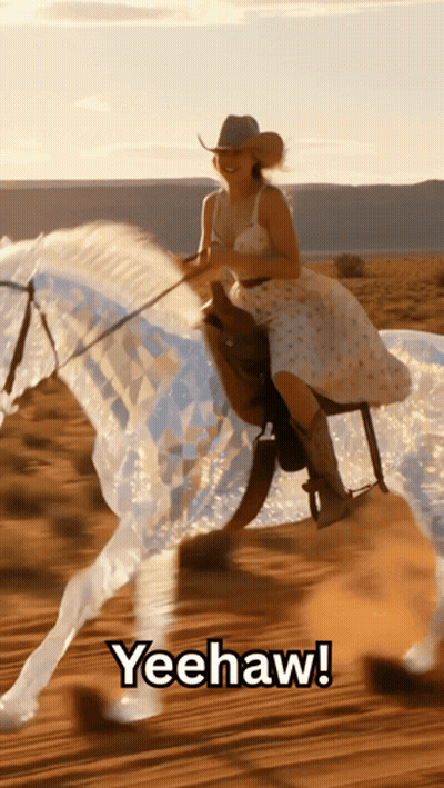 Woman In Cowboy Hat Riding Horse Saying Yeehaw GIF