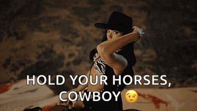 Woman In Cowboy Hat Saying Hold Your Horses Cowboy GIF