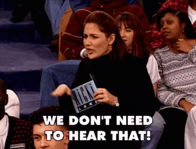 Woman In Crowd Saying We Don't Need To Hear That GIF