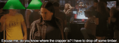 Woman In Crowded Bar Asking Where Crapper Is GIF