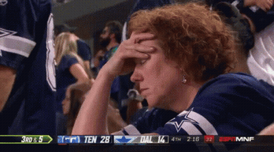 Woman In Dallas Jersey Holding Head Watching Football GIF