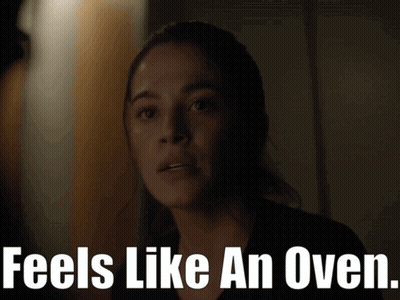 Woman In Dark Room Feels Like Oven GIF