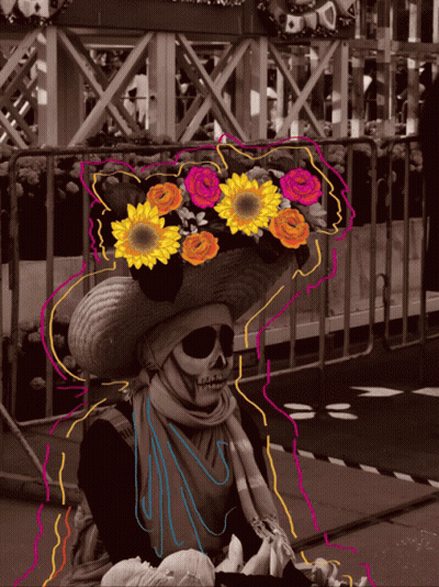 Woman In Day Of The Dead Costume With Flowers GIF