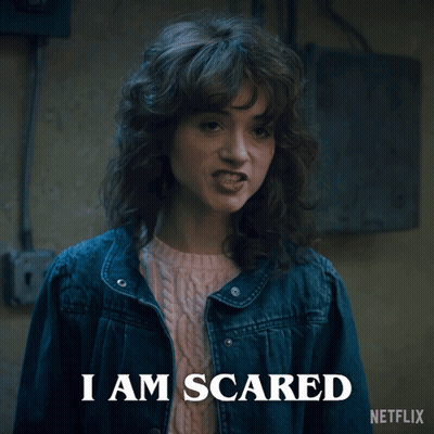 Woman In Denim Jacket Saying I Am Scared GIF