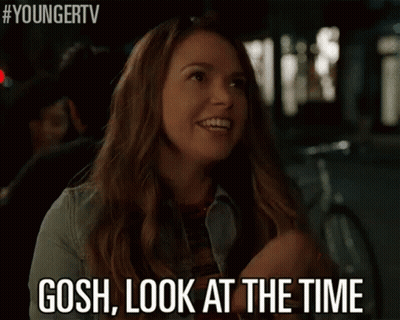 Woman In Denim Jacket Says Gosh Look At Time GIF