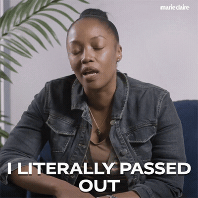 Woman In Denim Jacket Says I Literally Passed Out GIF
