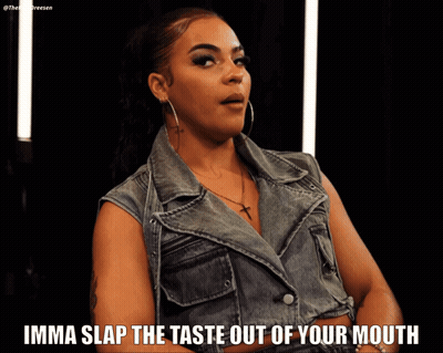 Woman In Denim Vest Imma Slap The Taste Out Of Your Mouth GIF