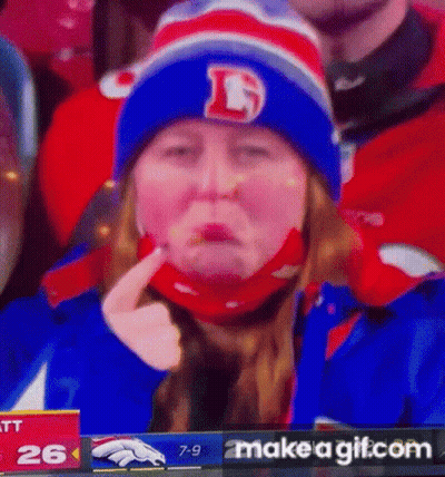 Woman In Denver Broncos Hat Making A Face GIF