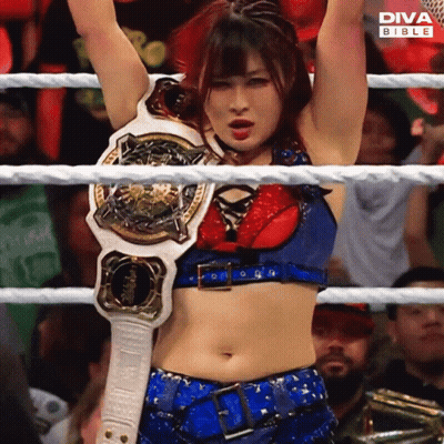 Woman In Diva Bible Wrestling Ring Holding Arms Up GIF