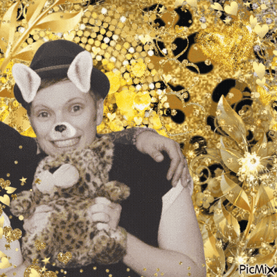 Woman In Dog Hat Holding Stuffed Animal GIF