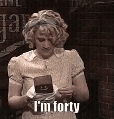 Woman In Dress Holding Cell Phone Saying I'm Forty GIF