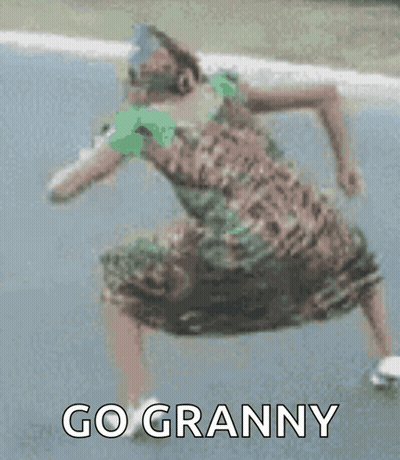 Woman In Dress Squatting With Go Granny GIF