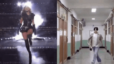 Woman In Dress Walking Down Hallway With Man In Plaid Shirt GIF