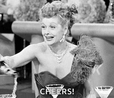 Woman In Dress With Martini And Wine GIF