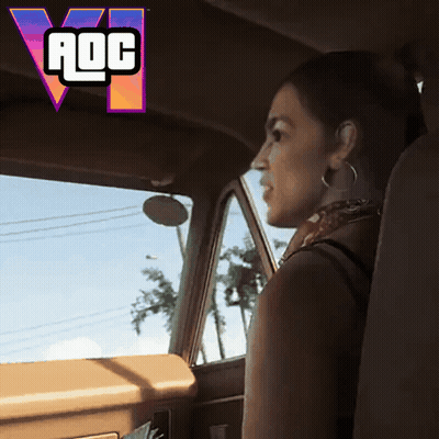 Woman In Driver Seat With AOC Logo GIF