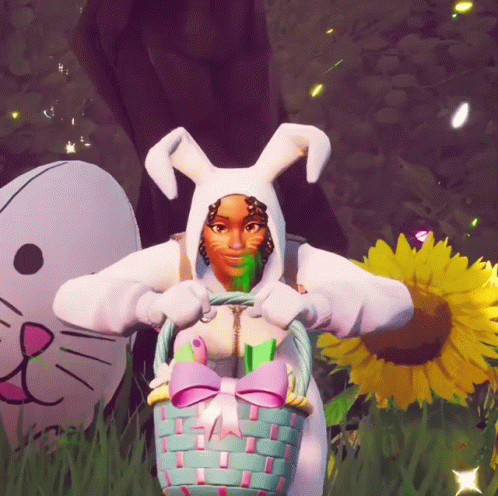 Woman In Easter Bunny Costume Holding Basket GIF