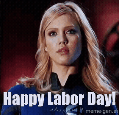 Woman In Fantastic Four Costume Says Happy Labor Day Meme Gen Ai GIF