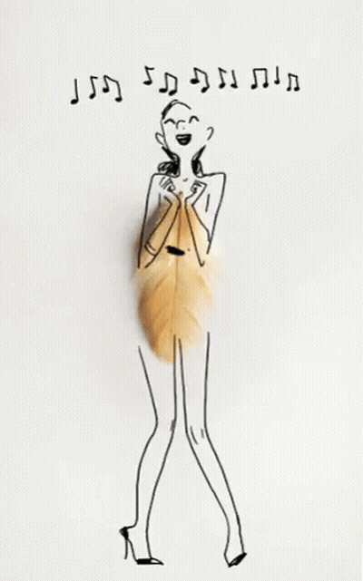 Woman In Feathered Dress With Music Notes GIF