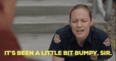 Woman In Fireman Uniform Says It's Been A Little Bit Bumpy Sir GIF