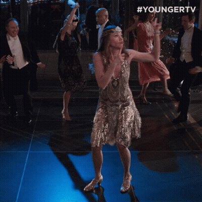 Woman In Flapper Dress Dancing On Blue Tiled Floor #Youngertv GIF