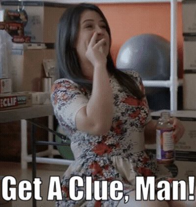 Woman In Floral Dress Holding Water Bottle Get A Clue Man GIF
