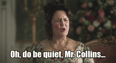 Woman In Floral Dress Says Oh Do Be Quiet Mr Collins GIF