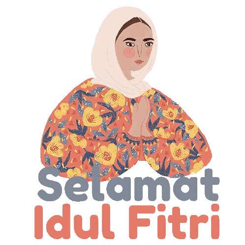 Woman In Floral Dress With Selamat Idul Fitri Sticker
