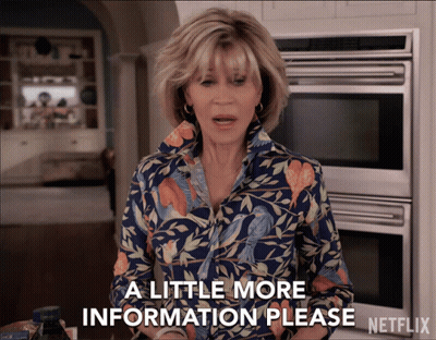 Woman In Floral Shirt Asking For More Information GIF