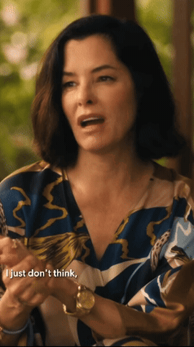 Woman In Floral Shirt Saying Just Don't Think GIF