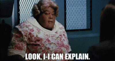 Woman In Floral Shirt Saying Look I Can Explain GIF
