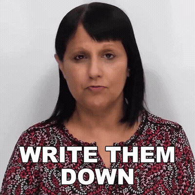 Woman In Floral Shirt Saying Write Them Down GIF
