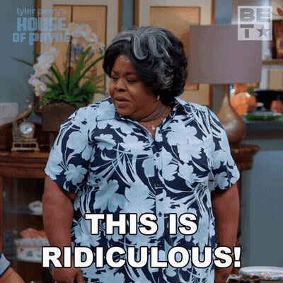 Woman In Floral Shirt Says This Is Ridiculous GIF