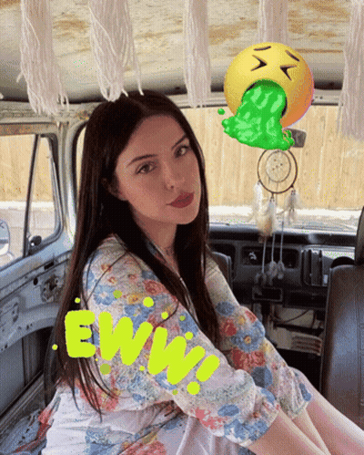 Woman In Floral Shirt Sitting In Car Saying Eww GIF