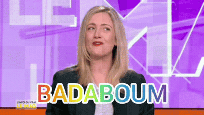 Woman In Front Of Badaboum Screen GIF