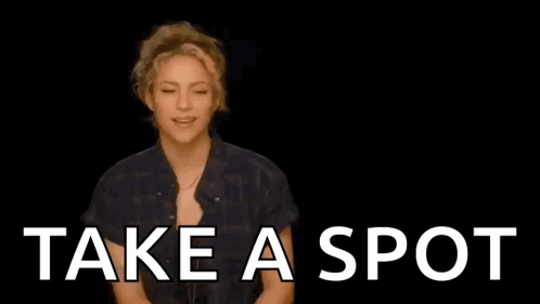 Woman In Front Of Black Background With Text Come On Guys Take A Spot GIF