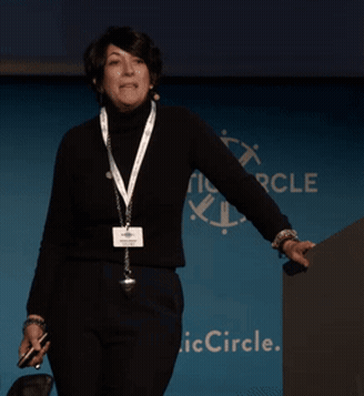 Woman In Front Of Blue Wall Saying Circle GIF