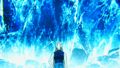 Woman In Front Of Blue Waterfall GIF