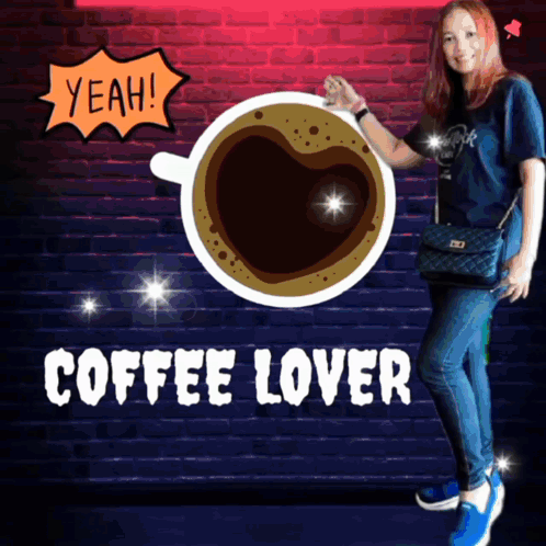 Woman In Front Of Brick Wall Coffee Lover GIF