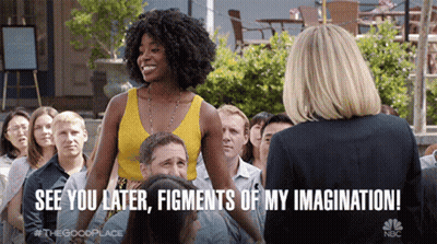 Woman In Front Of Crowd Saying See You Later Figments Of My Imagination GIF