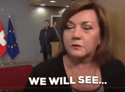 Woman In Front Of Flags Saying We Will See GIF